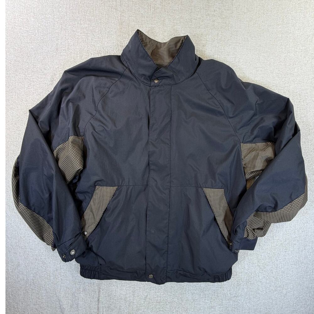 FootJoy DryJoys Men Large Black Brown Houndstooth Full Zip Golf Jacket Coat
